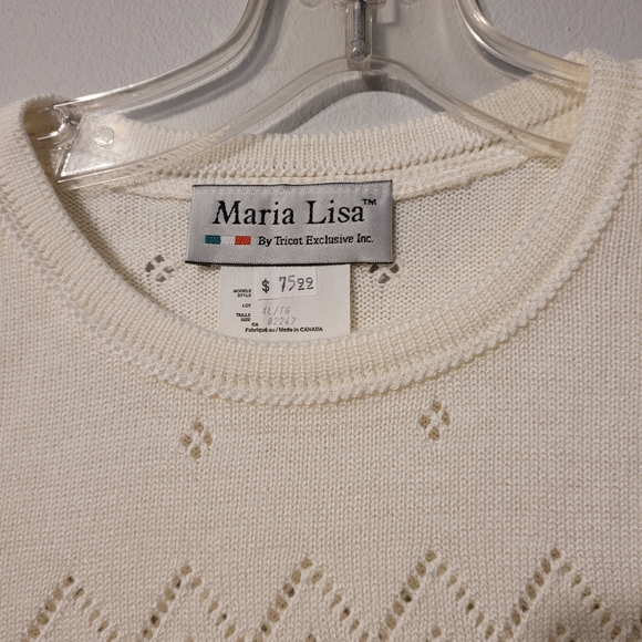 Vintage crochet knit short sleeve pullover sweater, cream, L and XL - Picture 3 of 5